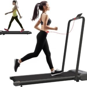 2.0HP Foldable Walking Pad Treadmill – Quiet Under-Desk Running Machine with Handlebar, LED Display & Remote, Slim Portable Design for Home & Office